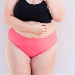 NWT Mid Rise Full Coverage Bikini Swim Briefs Hot Pink